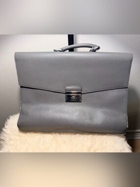 Large Gray Prada Leather Briefcase